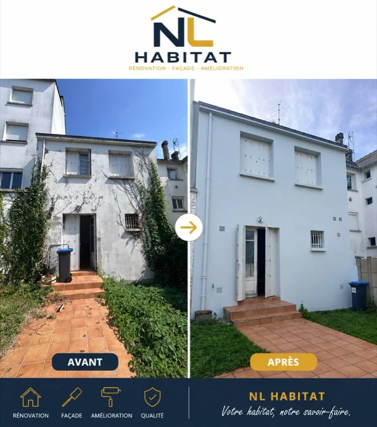 Avant après ravalement de façade maison mitoyenne Trignac