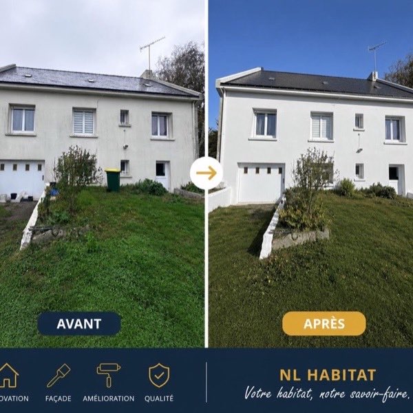 Avant / après — ravalement de façade sur une maison de plain-pied